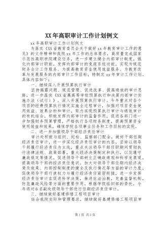 XX年高职审计工作计划例文