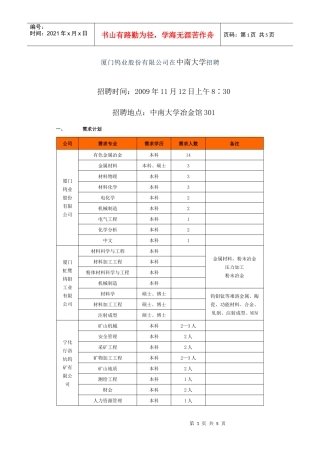 厦门钨业股份有限公司在中南大学招聘
