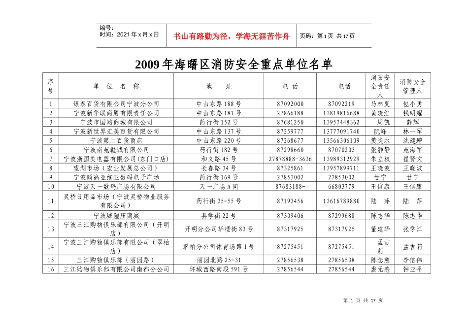宁波市公安局海曙分局消防大队_第1页