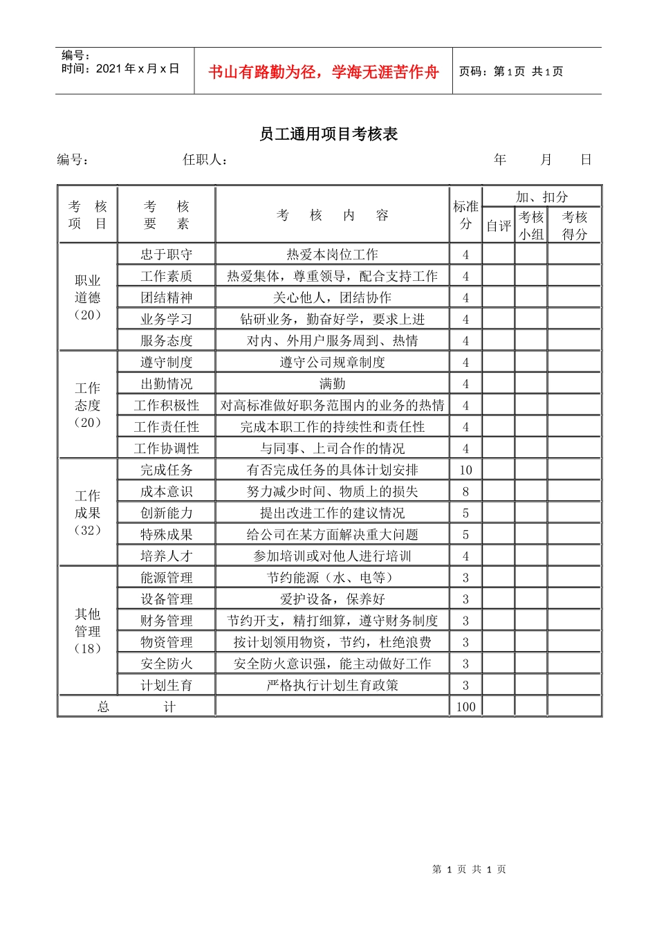 員工通用項目考核表_第1页