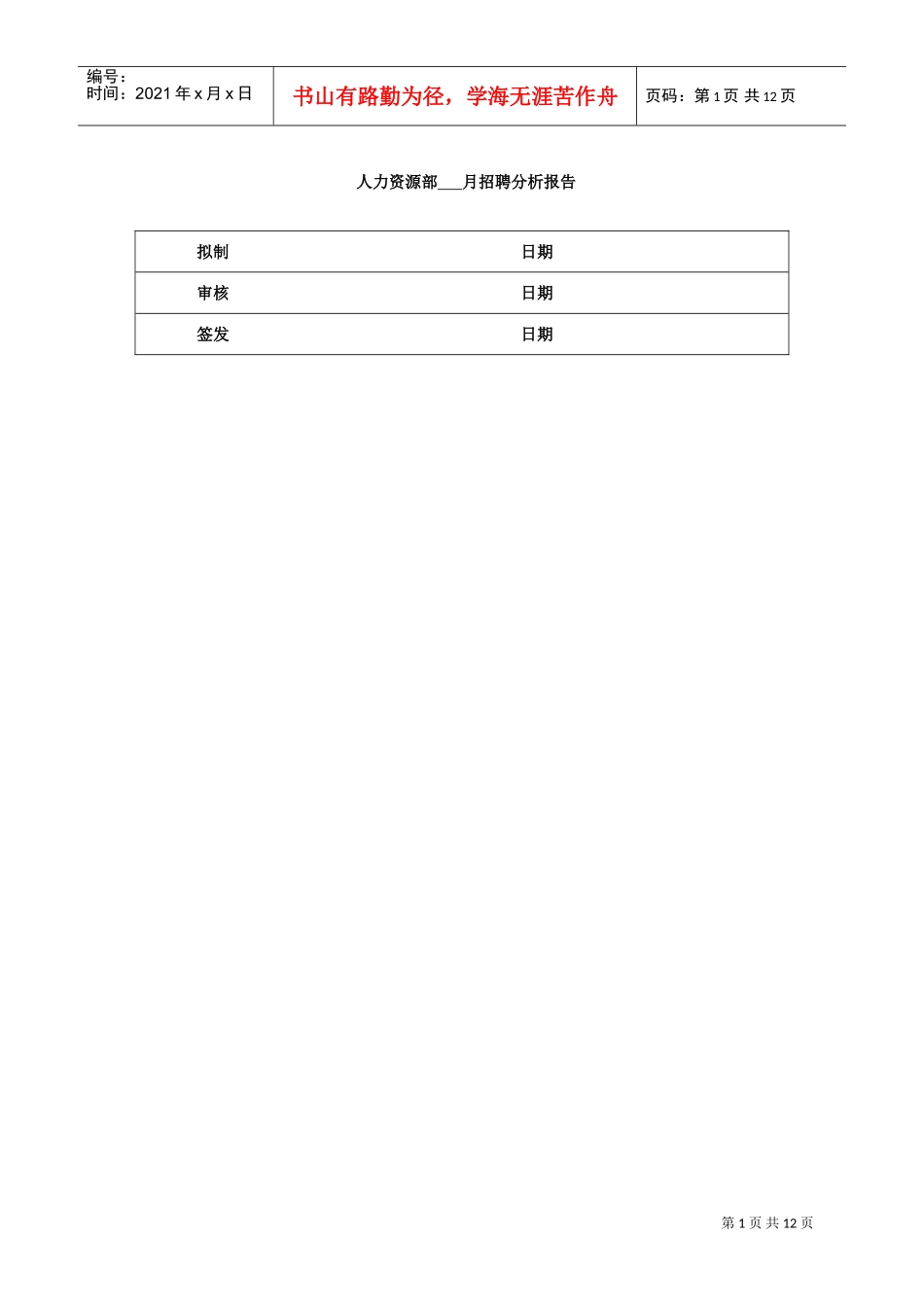 人力资源-2022(招聘)招聘分析报告(DOC13页)_第1页