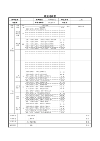 发展规划办主任绩效考核表