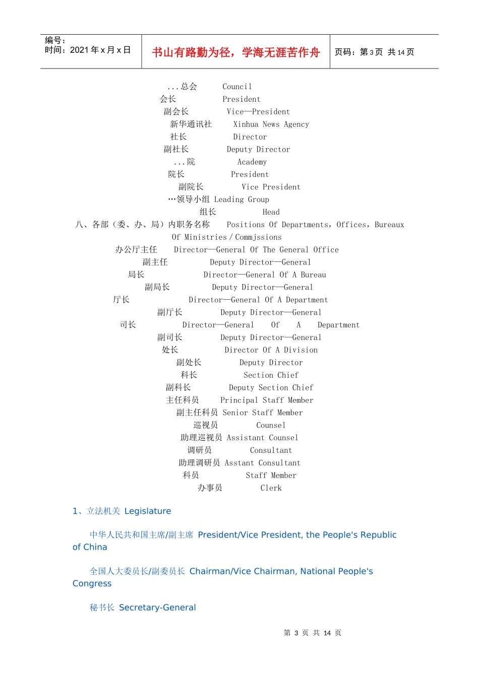 中国政府职位翻译_第3页