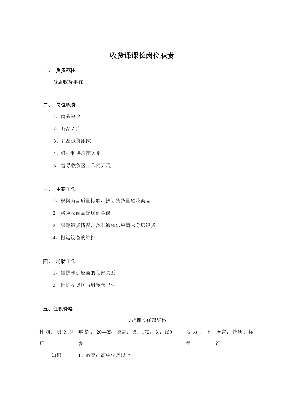 超市各部门岗位说明书_第1页