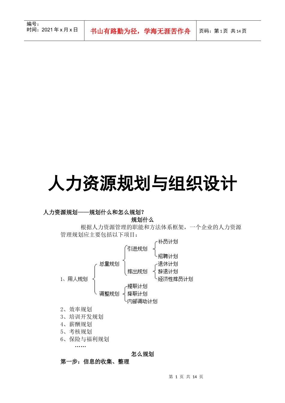 人力资源规划和组织设计论述_第1页