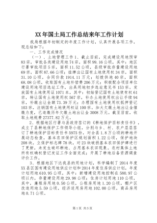 XX年国土局工作总结来年工作计划