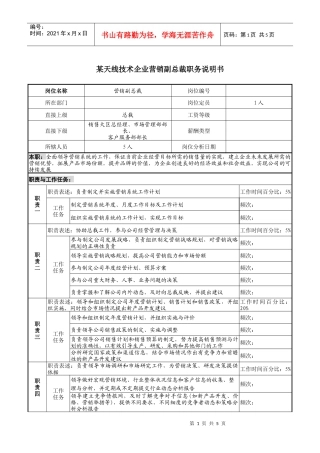 天线技术企业营销副总裁职务说明书