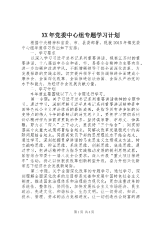 XX年党委中心组专题学习计划
