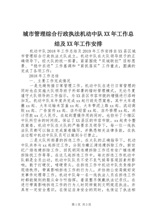 城市管理综合行政执法机动中队XX年工作总结及XX年工作安排