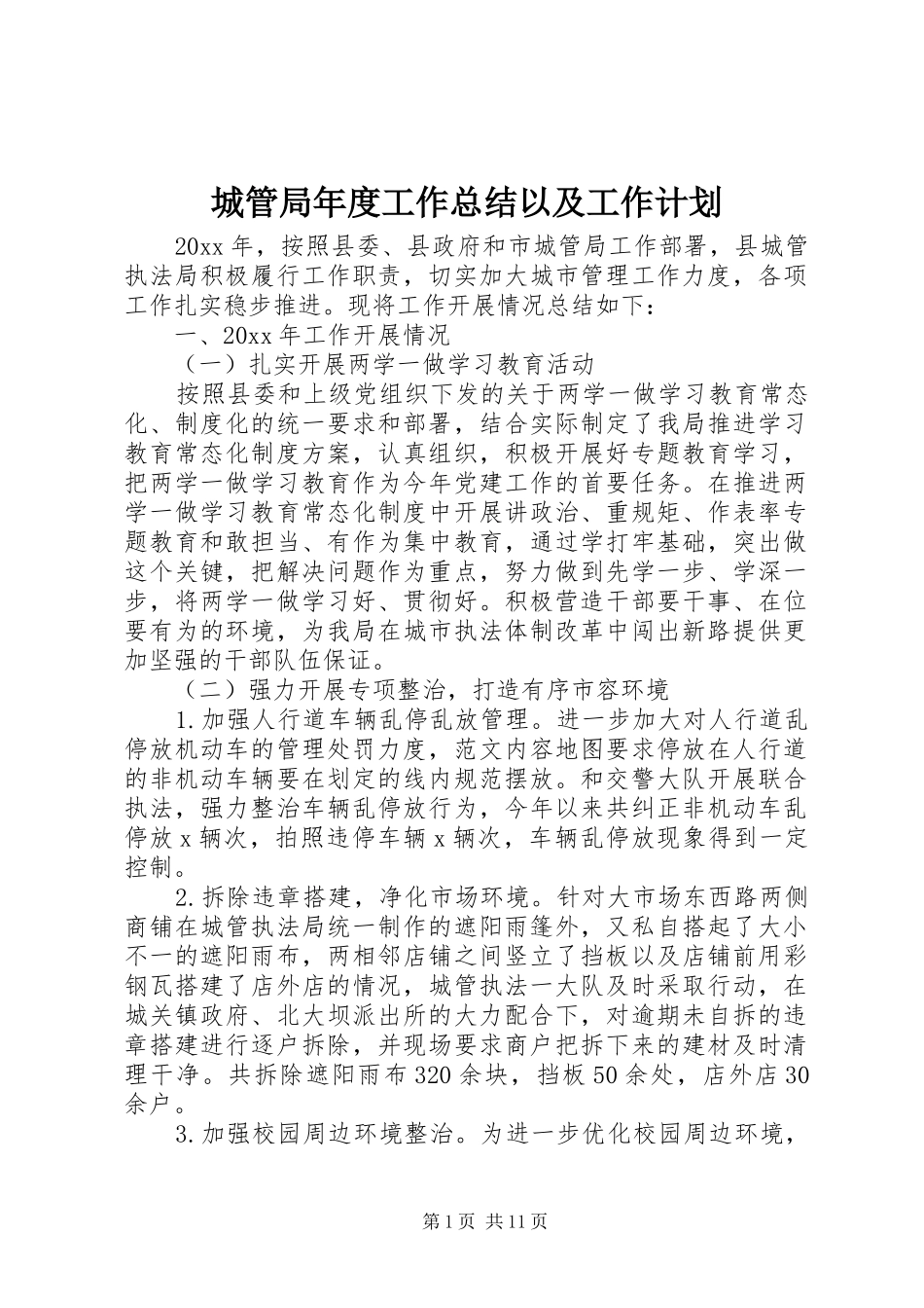 城管局年度工作总结以及工作计划_第1页
