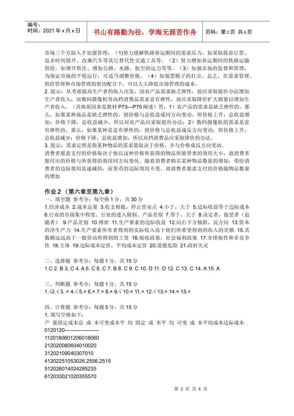 XXXX春电大《西方经济学形成性考核册》_第2页