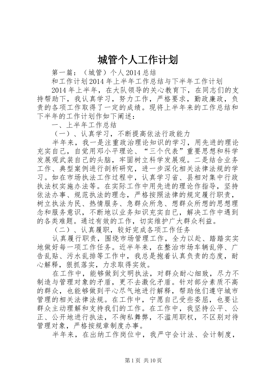 城管个人工作计划_第1页