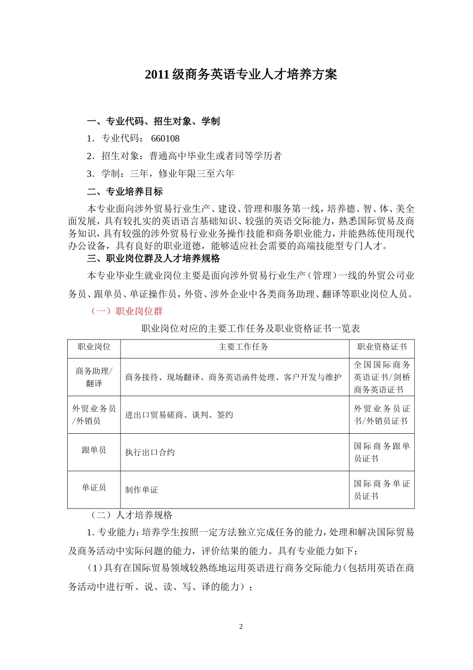 商务英语专业人才培养方案_第2页