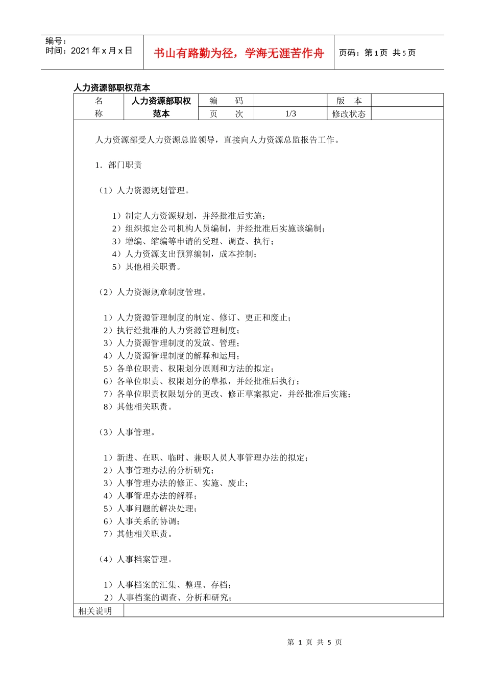 人力资源部职权范本_第1页