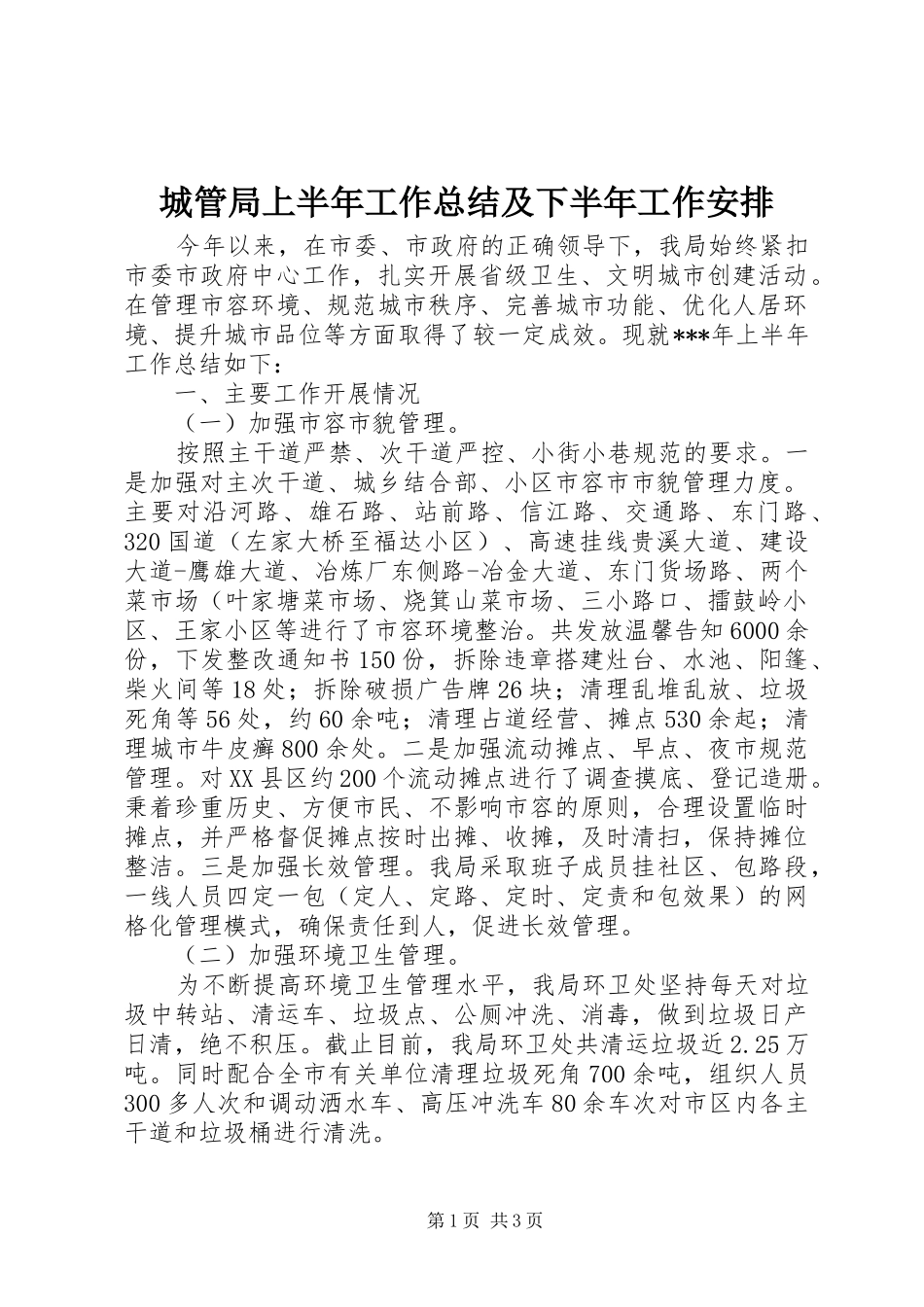 城管局上半年工作总结及下半年工作安排_第1页