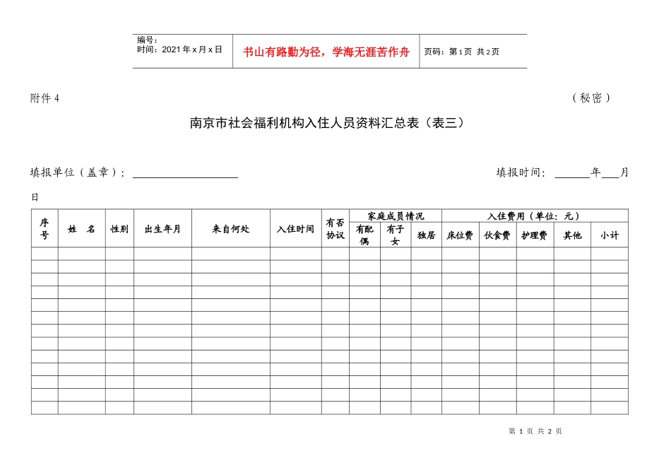 南京市社会福利机构入住人员资料汇总表(表三)_第1页