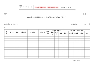 南京市社会福利机构入住人员资料汇总表(表三)