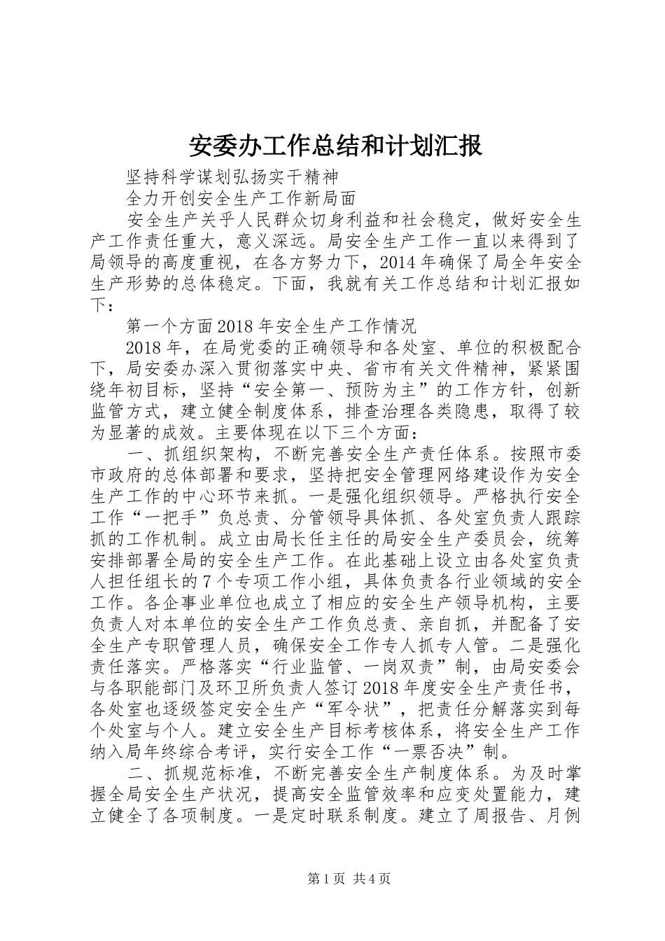 安委办工作总结和计划汇报_第1页