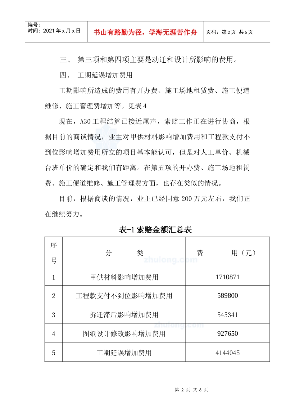 上海某高速公路工程索赔情况总结(实例)_secret_第2页