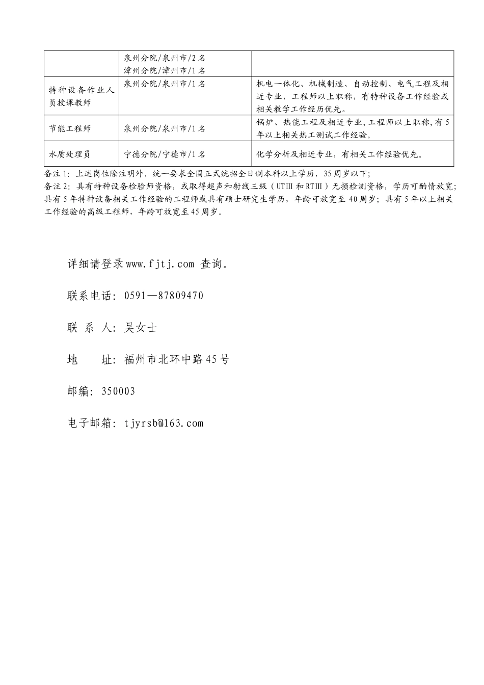 单位简介及招聘信息doc-福建省特种设备检验院诚聘英才_第2页