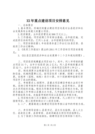 XX年重点建设项目安排意见