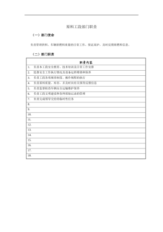原料工段部门职责说明书