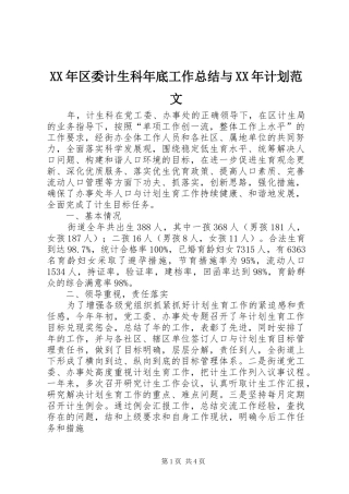 XX年区委计生科年底工作总结与XX年计划范文