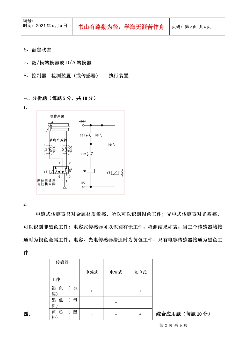 国家职业培训认证统一考试机电一体化理论考试试_第2页