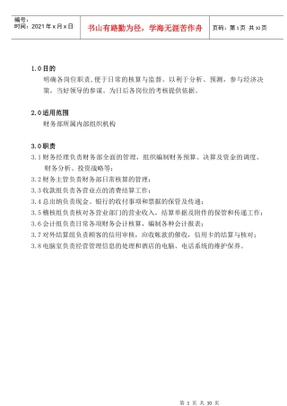 人力资源-2022COP-CW-01财务部组织机构与岗位职责