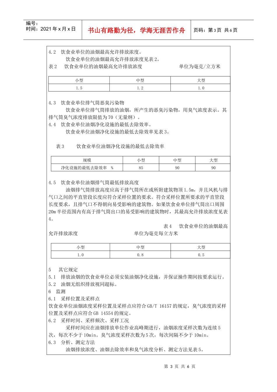 山东省地方标准 饮食业油烟排放标准_第3页