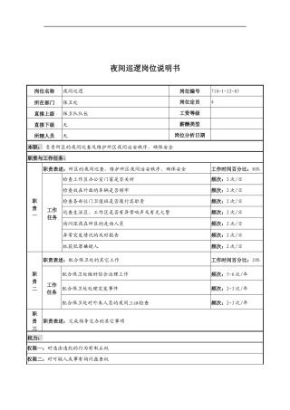 中船重工研究所保卫处夜间巡逻岗位说明书