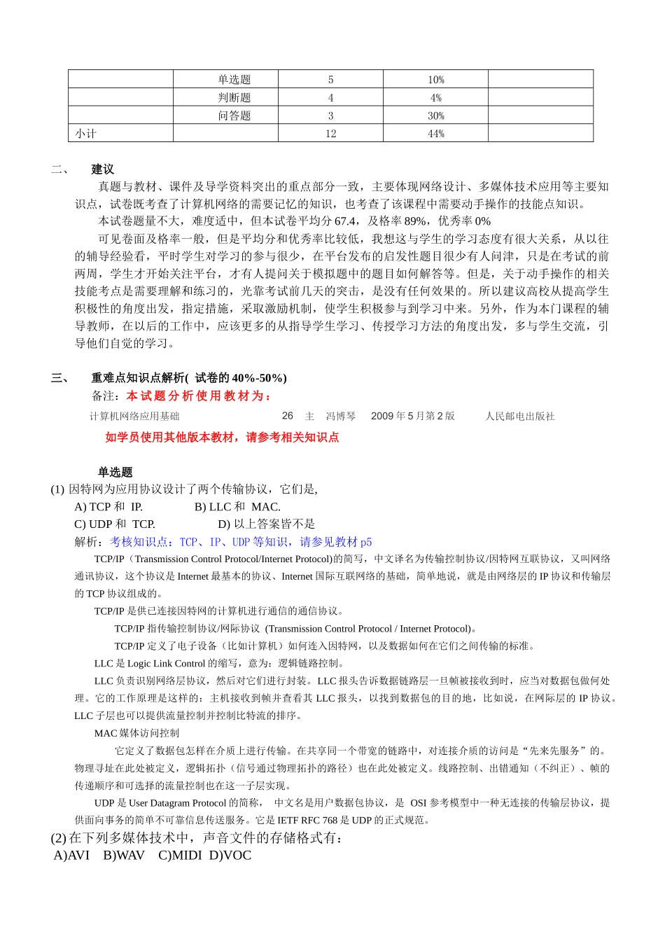 机网络与多媒体技术》课程考试真题分析报告_第3页