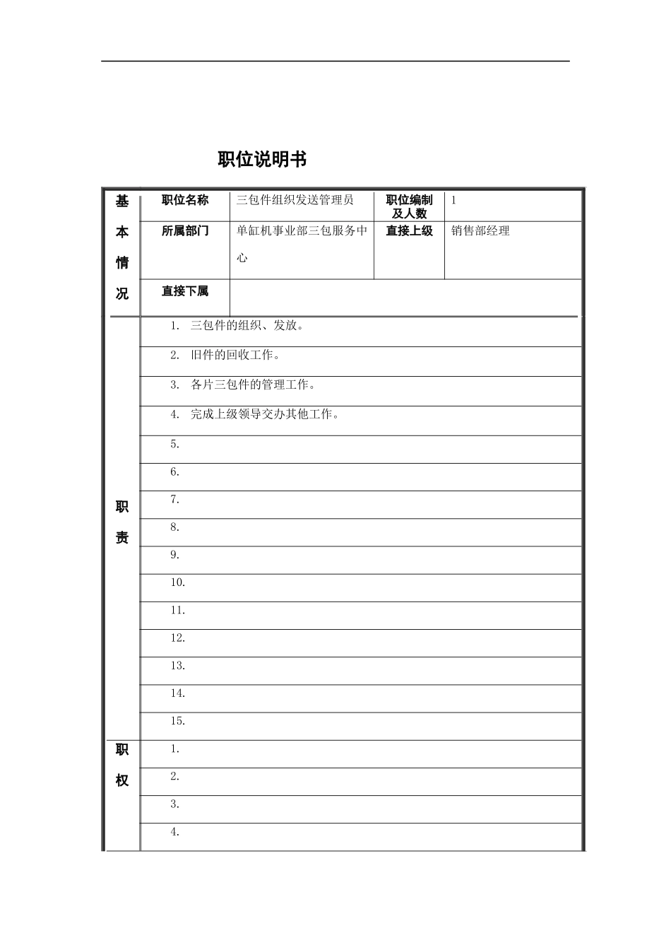 三包件组织发送管理员岗位说明书_第1页
