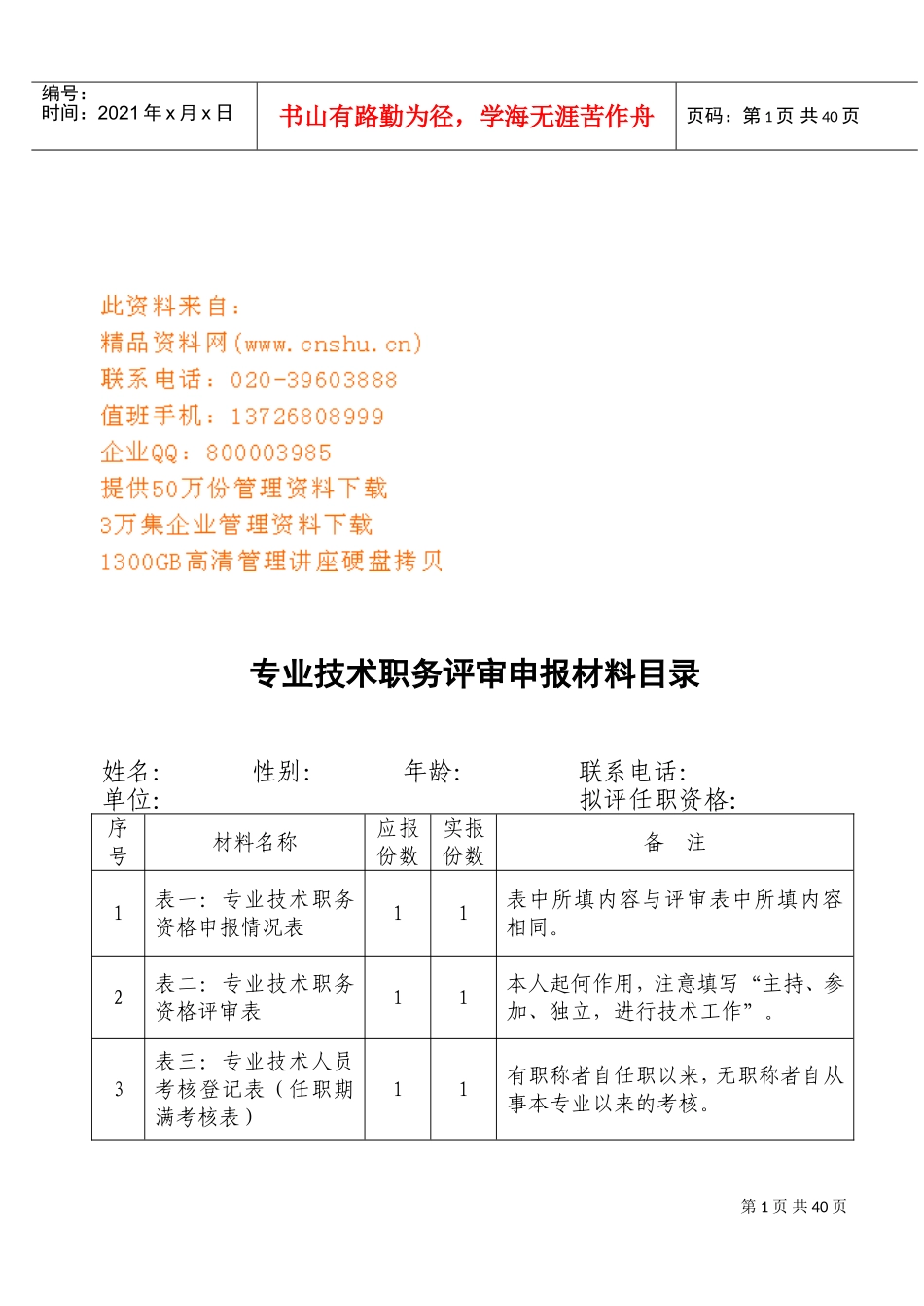 专业技术职务评审申报材料_第1页