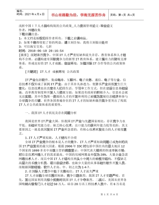 【精品文档-管理学】浅析中国ＩＴ人才战略构筑的公共政策_人力