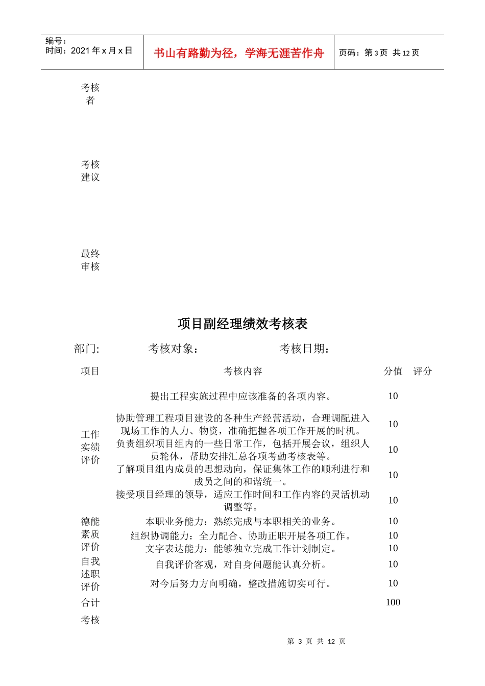 工程部绩效考核办法与绩效考核表_第3页