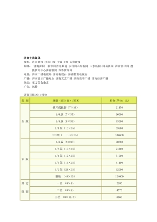 济南主流媒体及其报价
