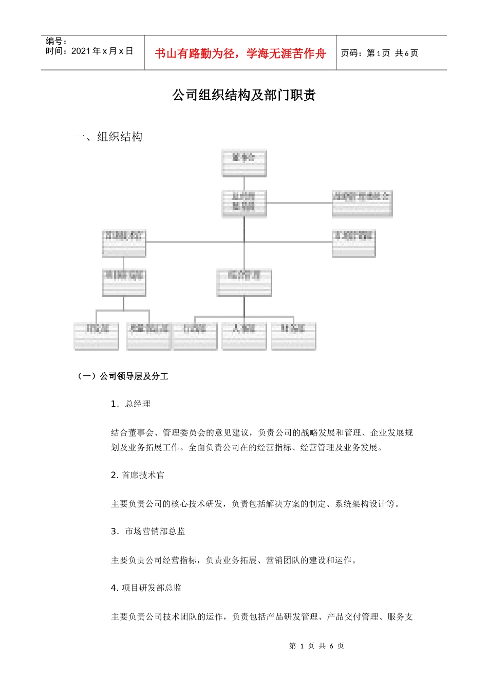 公司组织结构及部门职责（DOC6页）_第1页