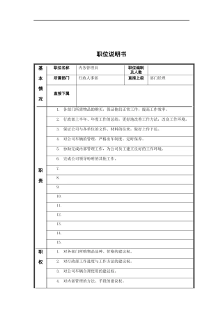 内务管理员岗位说明书