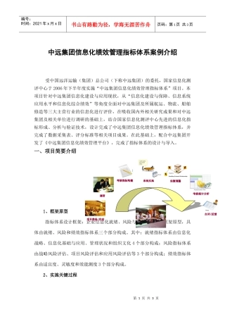 中远集团信息化绩效管理指标体系案例介绍