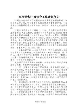 XX年计划生育协会工作计划范文