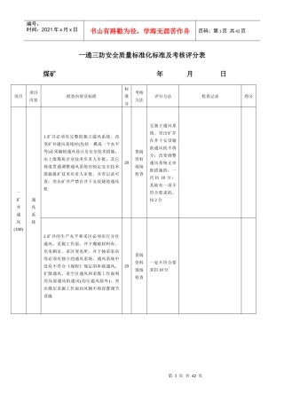 一通三防安全质量标准化标准及考核评分表