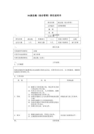 副总裁（综合管理）职位说明书