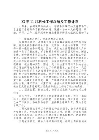 XX年11月科长工作总结及工作计划