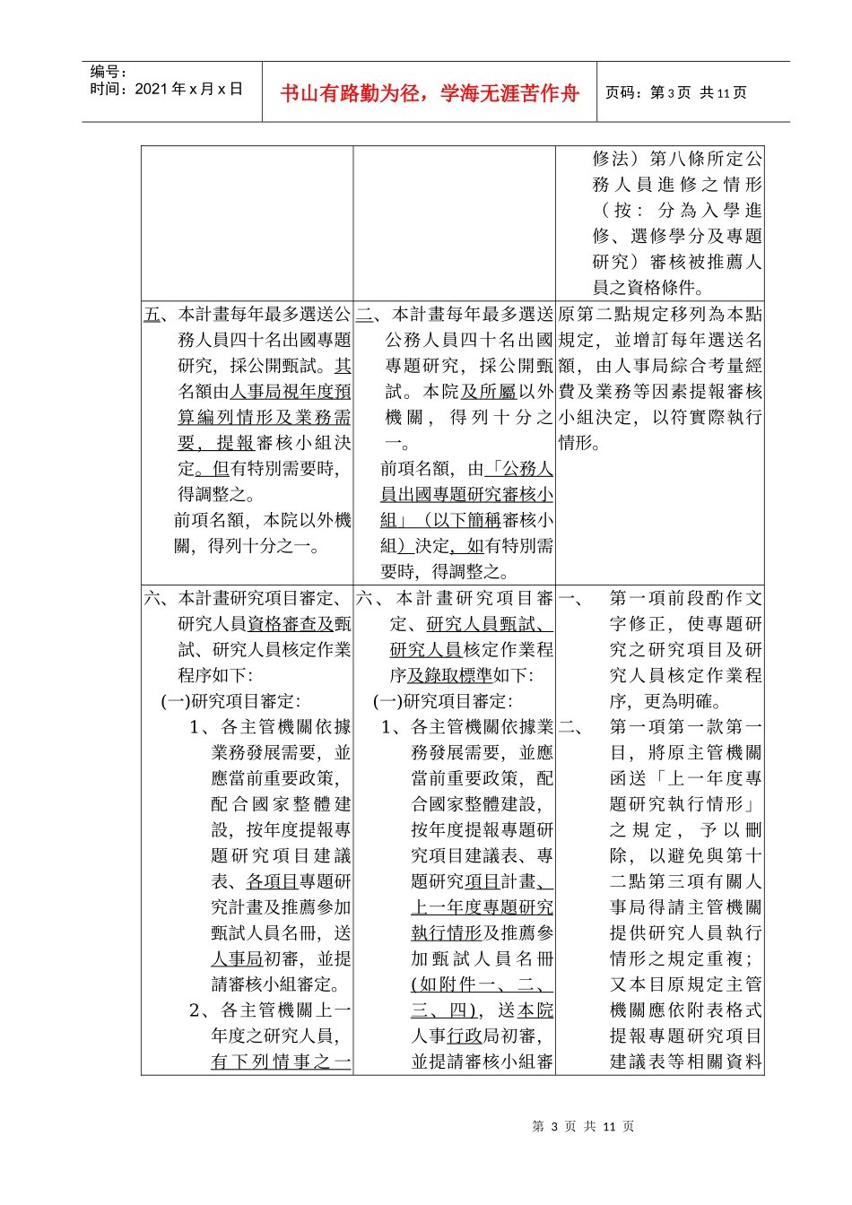 「选送公务人员出国专题研究实施计画」修正对照表_第3页