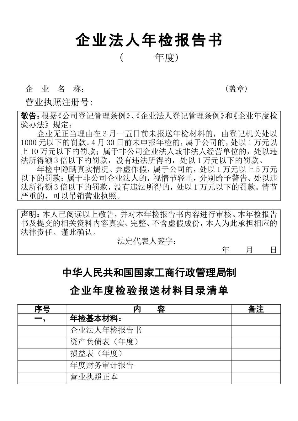 现代企业法人年检报告书_第1页