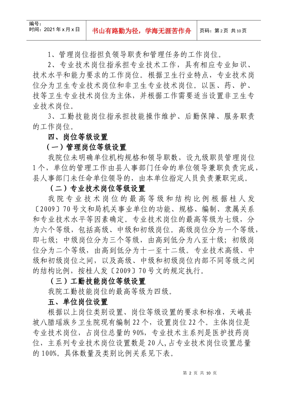 天峨县八腊瑶族乡卫生院岗位设置实施方案_第2页
