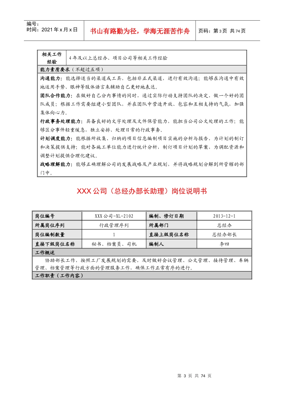 XXXX年需竞聘的中层管理岗位说明书最新模版_第3页