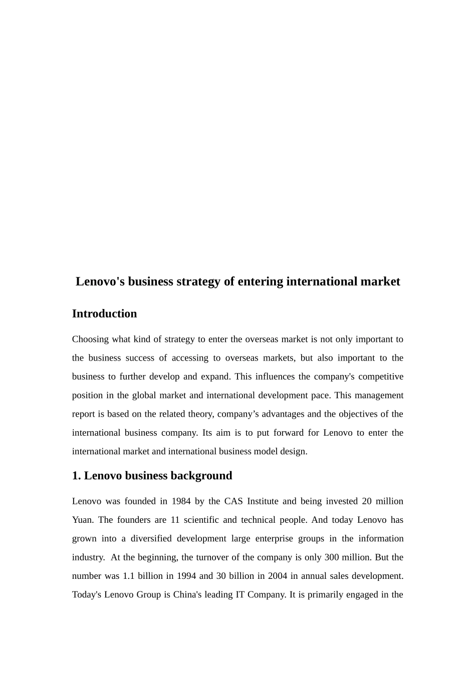 联想企业进入国际市场策略分析英文版_第1页