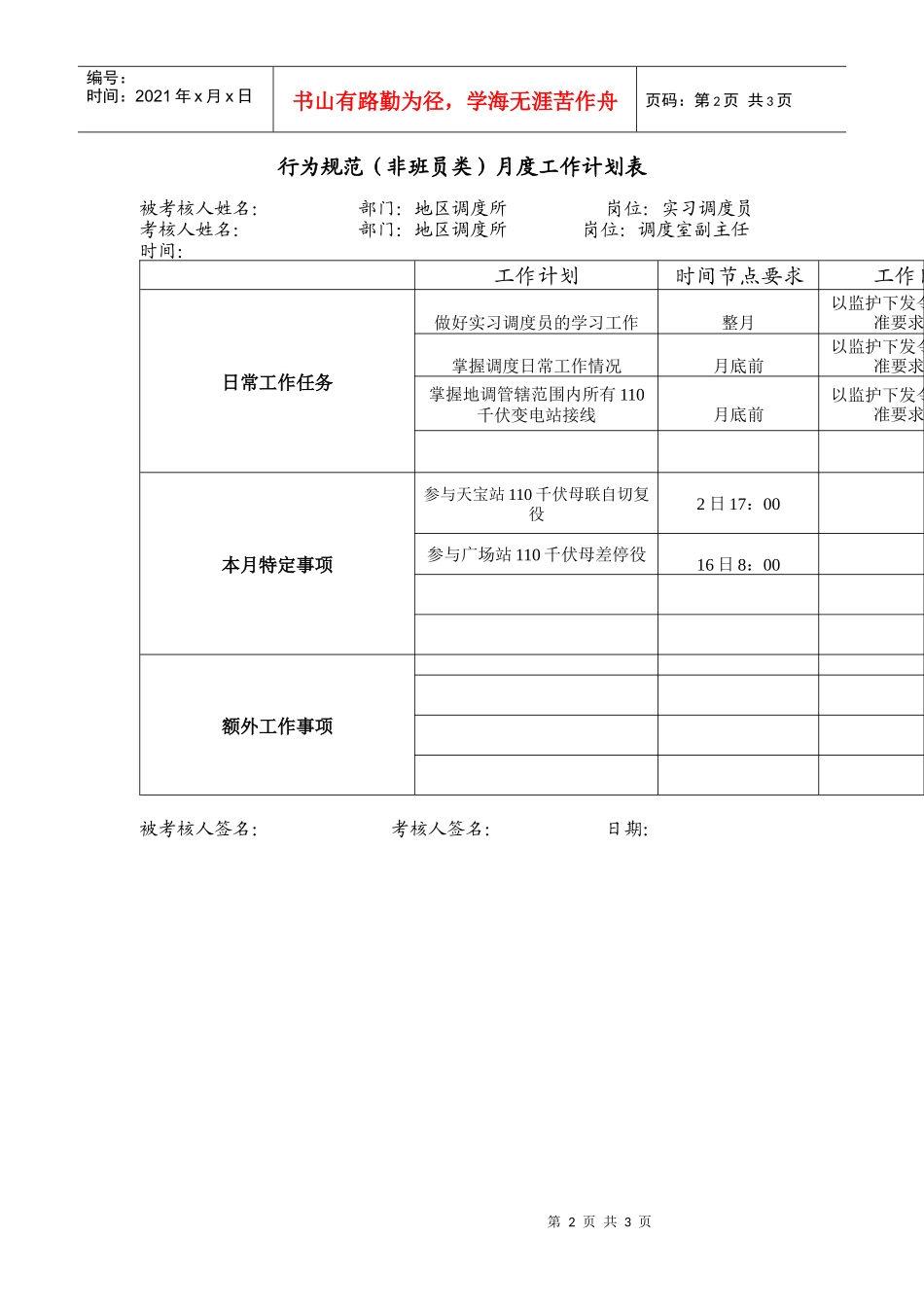 实习调度员专职行为规范考评表格_第2页